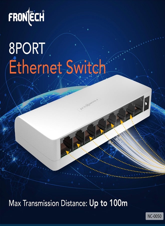 Frontech 8-Port Fast Ethernet Switch | 10/100 Mbps | Plug & Play | Desktop/Wall-Mountable | Reliable Wired Network for Home & Office (NC-0050) - Image 3